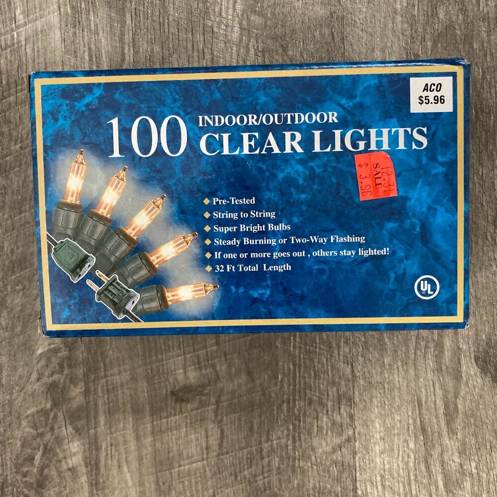 100 Clear Indoor Outdoor Clear Mini Lights NOS